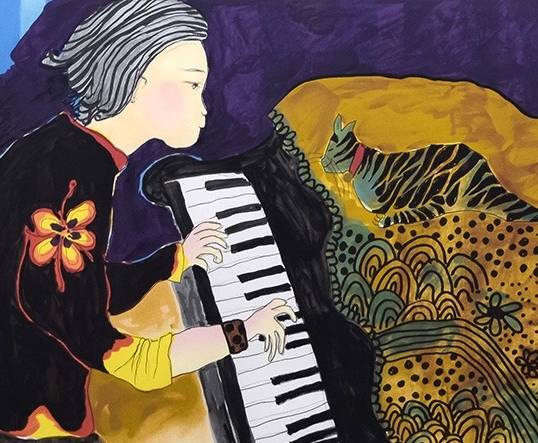 フジコ・ヘミングの絵画作品　タイトルは、紙のピアノ物語